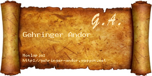 Gehringer Andor névjegykártya